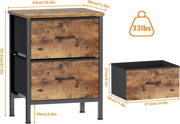Bedside Table, Bedside Cabinet with 2 Large Capacity Fabric Storage Drawers - Image 7