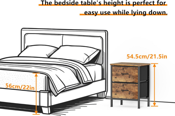 Bedside Table, Bedside Cabinet with 2 Large Capacity Fabric Storage Drawers - Image 6