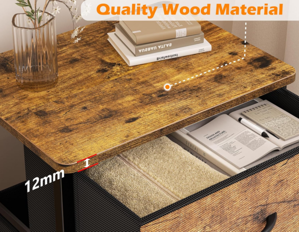 Bedside Table, Bedside Cabinet with 2 Large Capacity Fabric Storage Drawers - Image 4
