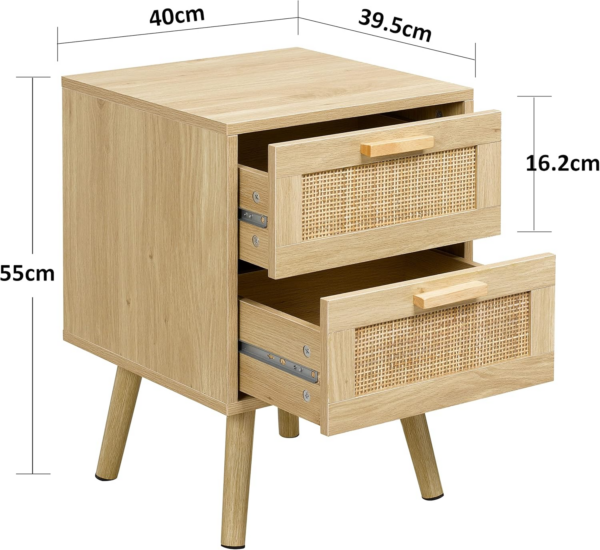 Bedside Table, Side Table with 2 Hand Made Rattan Decorated Drawers - Image 5