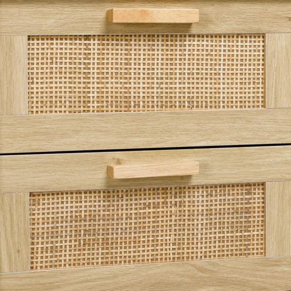 Bedside Table, Side Table with 2 Hand Made Rattan Decorated Drawers - Image 2