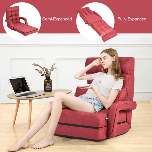 Adjustable Folding Lazy Sofa Bed with Pillow and Armrests - Image 4