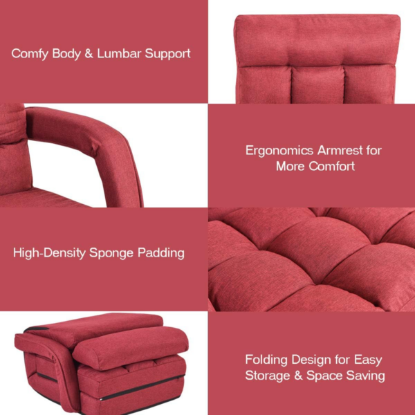 Adjustable Folding Lazy Sofa Bed with Pillow and Armrests - Image 3