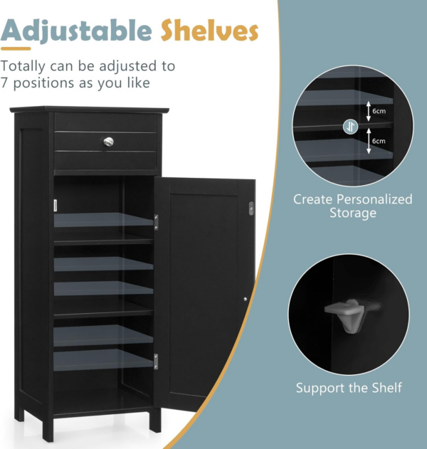Bathroom Floor Cabinet, Wood Storage Cupboard with Drawer - Image 6