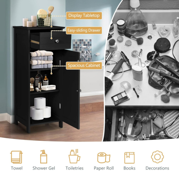 Bathroom Floor Cabinet, Wood Storage Cupboard with Drawer - Image 5