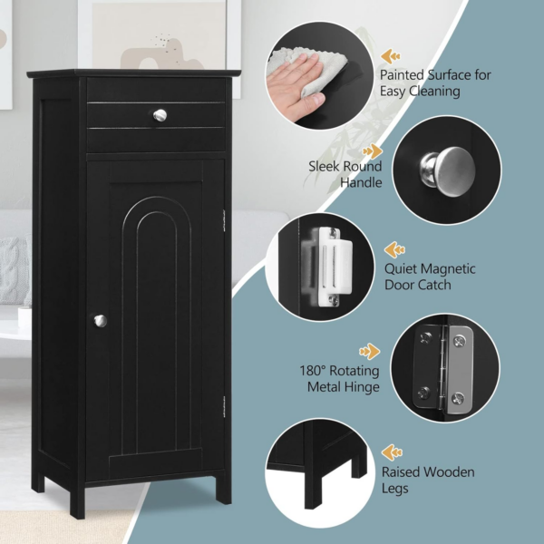 Bathroom Floor Cabinet, Wood Storage Cupboard with Drawer - Image 4