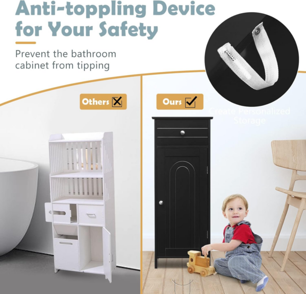 Bathroom Floor Cabinet, Wood Storage Cupboard with Drawer - Image 3