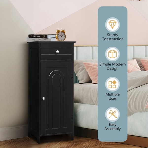 Bathroom Floor Cabinet, Wood Storage Cupboard with Drawer - Image 2