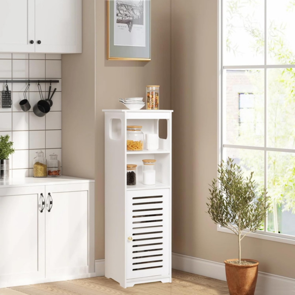Bathroom Cabinet Waterproof, White Floor Standing Storage Cabinet Home Storage Furniture Shelf - Image 4