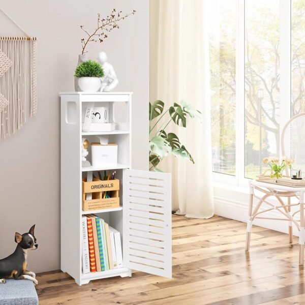 Bathroom Cabinet Waterproof, White Floor Standing Storage Cabinet Home Storage Furniture Shelf - Image 3