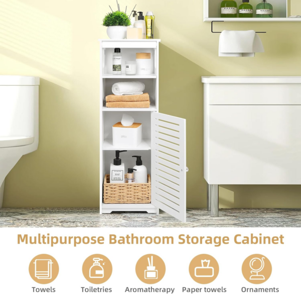 Bathroom Cabinet Waterproof, White Floor Standing Storage Cabinet Home Storage Furniture Shelf - Image 2