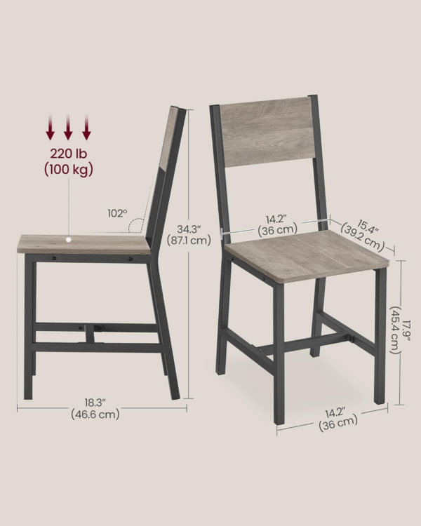 Dining Chair Set of 2, Steel Frame, Industrial, for Dining Room - Image 4