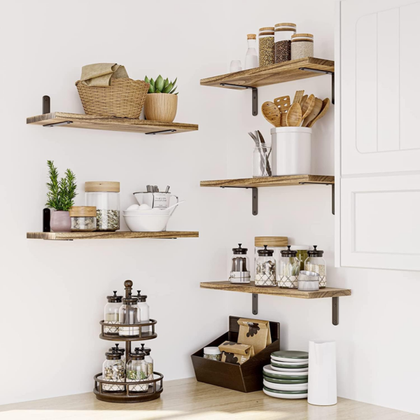 Shelves Wood Wall Mounted Shelf, Rustic Shelves Set of 5（Light brown） - Image 4