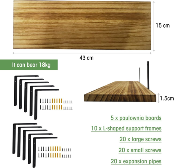 Shelves Wood Wall Mounted Shelf, Rustic Shelves Set of 5（Light brown） - Image 3