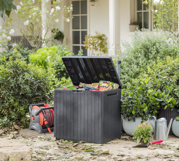 Outdoor 96% recycled Small Balcony Garden Furniture Storage Box Grey Wood Panel Effect - Image 5