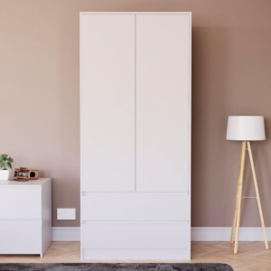2 Door Wardrobe With 2 Drawers, Modren Bedroom Furniture (White)