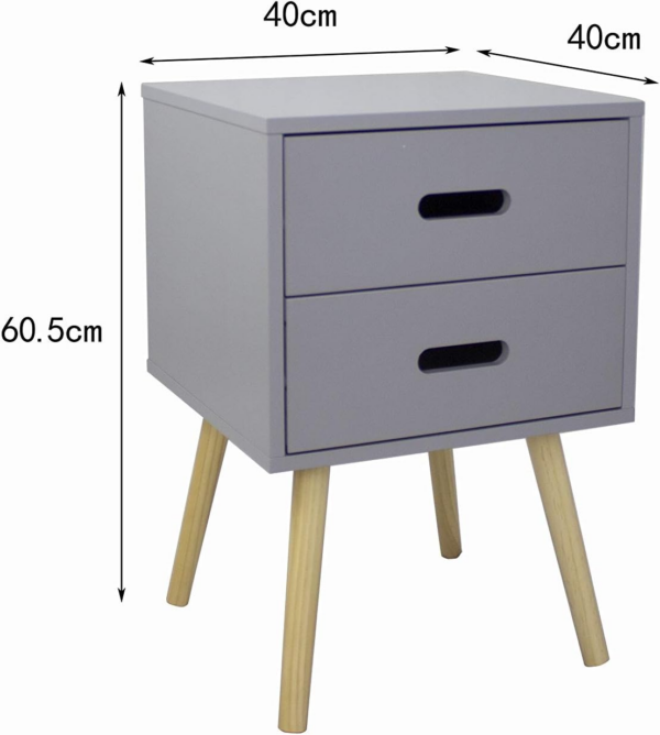 Bedside Table Drawers, 2 Drawer Bedside Side Table Cabinet Storage Unit, Grey - Image 6