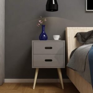 Bedside Table Drawers, 2 Drawer Bedside Side Table Cabinet Storage Unit, Grey