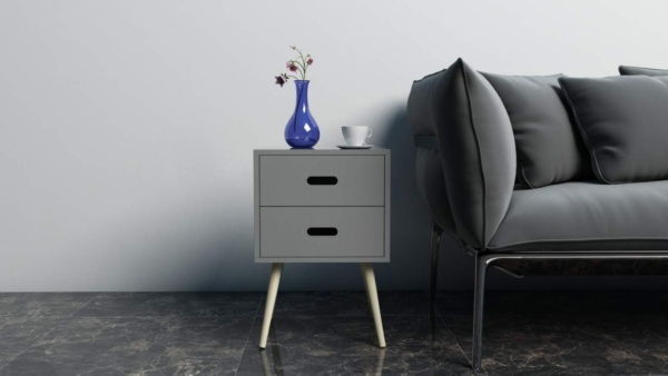 Bedside Table Drawers, 2 Drawer Bedside Side Table Cabinet Storage Unit, Grey - Image 4