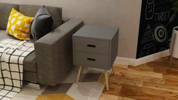 Bedside Table Drawers, 2 Drawer Bedside Side Table Cabinet Storage Unit, Grey - Image 3