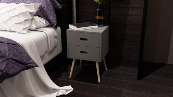 Bedside Table Drawers, 2 Drawer Bedside Side Table Cabinet Storage Unit, Grey - Image 2