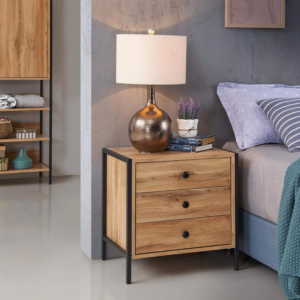 Bedside Table Cabinet Bedroom Furniture Nightstand 3 Drawer Wotan Oak