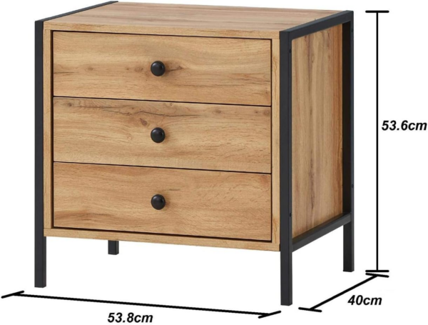 Bedside Table Cabinet Bedroom Furniture Nightstand 3 Drawer Wotan Oak - Image 6