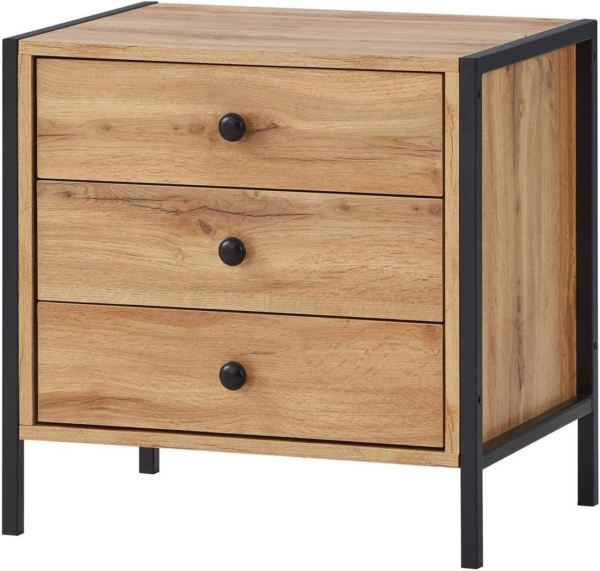Bedside Table Cabinet Bedroom Furniture Nightstand 3 Drawer Wotan Oak - Image 5