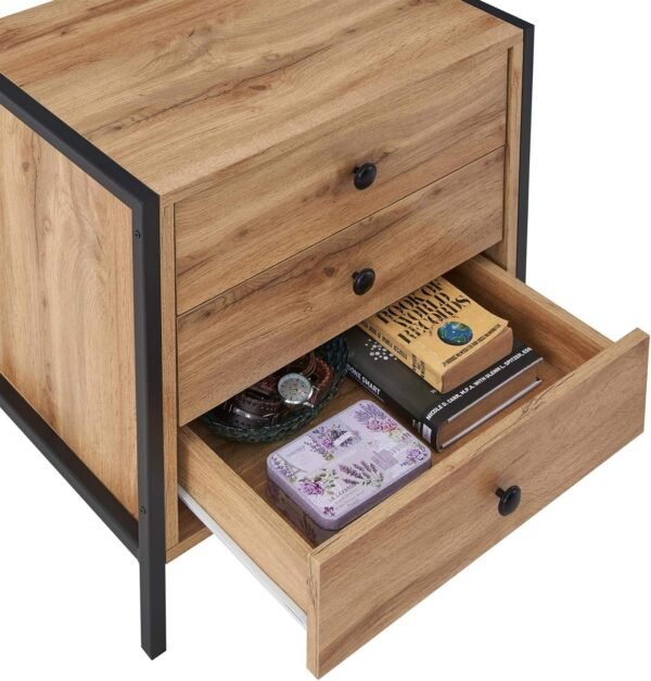 Bedside Table Cabinet Bedroom Furniture Nightstand 3 Drawer Wotan Oak - Image 4