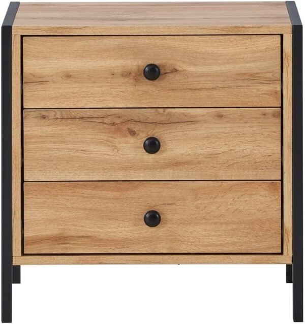 Bedside Table Cabinet Bedroom Furniture Nightstand 3 Drawer Wotan Oak - Image 2