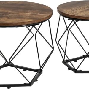 Round Coffee Table Set Of 2 Side Tables Wooden