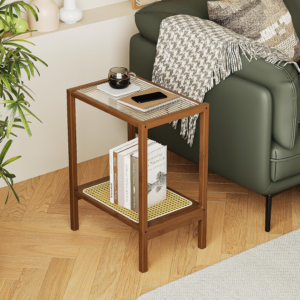 Side Table End Table Rattan Night Stand for Small Spaces Bedroom