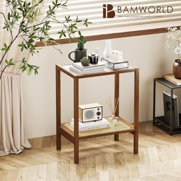 Side Table End Table Rattan Night Stand for Small Spaces Bedroom - Image 4