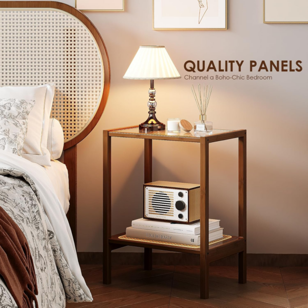 Side Table End Table Rattan Night Stand for Small Spaces Bedroom - Image 3