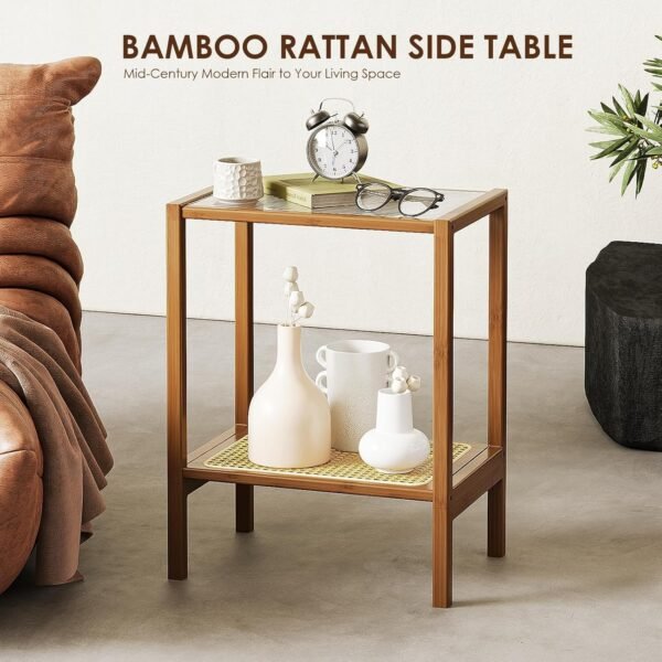 Side Table End Table Rattan Night Stand for Small Spaces Bedroom - Image 2