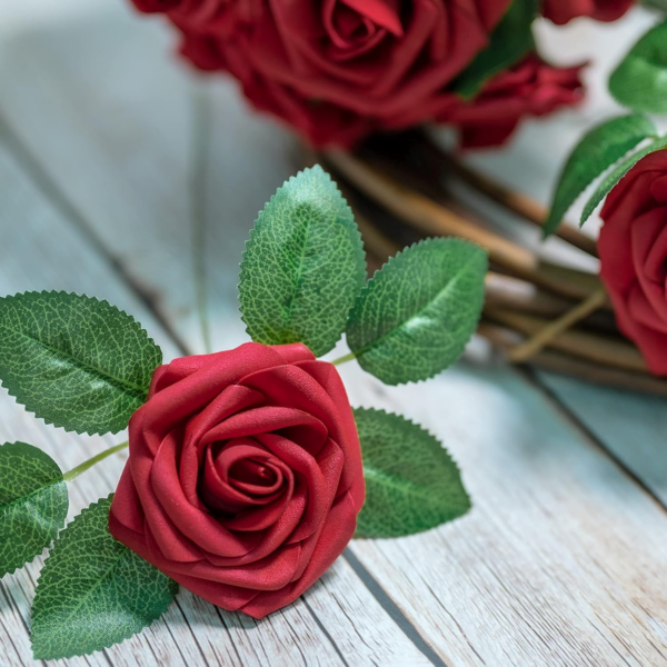 50Pcs Red Roses Artificial Flowers, Dark Red Roses Real Touch Foam Fake Roses - Image 6