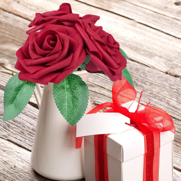 50Pcs Red Roses Artificial Flowers, Dark Red Roses Real Touch Foam Fake Roses - Image 5