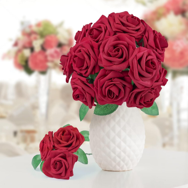 50Pcs Red Roses Artificial Flowers, Dark Red Roses Real Touch Foam Fake Roses - Image 3