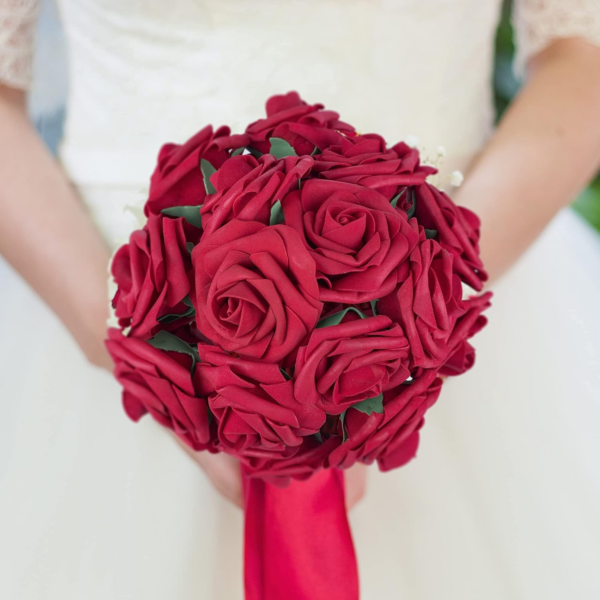 50Pcs Red Roses Artificial Flowers, Dark Red Roses Real Touch Foam Fake Roses - Image 2