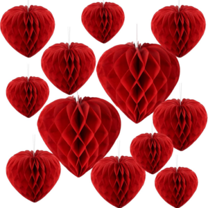 12 pcs Red Heart Paper Honeycomb Balls Valentines Decoration Kit Valentine's Day