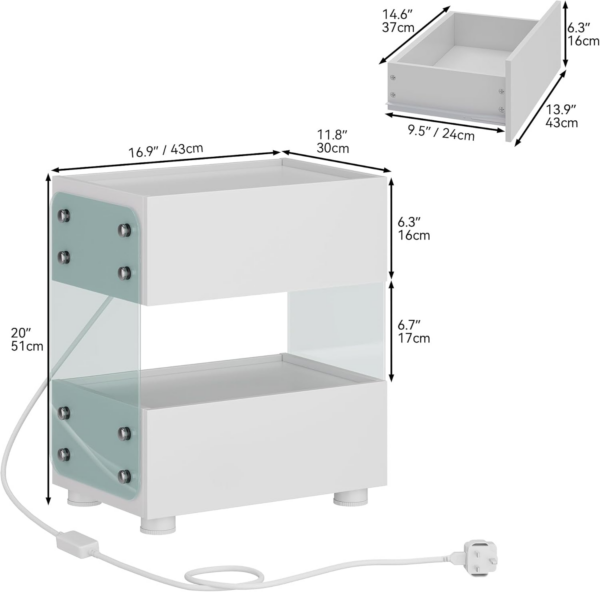 Bedside Table, Side Coffee Table with 2-Drawer - Image 6