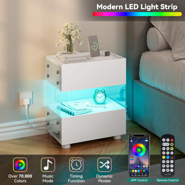 Bedside Table, Side Coffee Table with 2-Drawer - Image 5