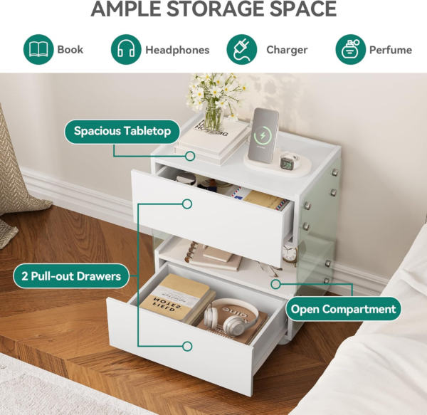 Bedside Table, Side Coffee Table with 2-Drawer - Image 4