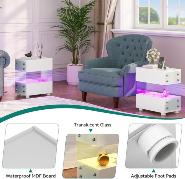 Bedside Table, Side Coffee Table with 2-Drawer - Image 3