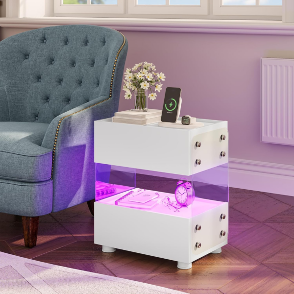 Bedside Table, Side Coffee Table with 2-Drawer - Image 2