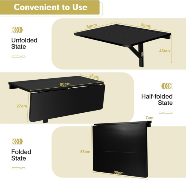 Wall-mounted Drop-leaf Table, Folding Floating Laptop Desk - Image 6