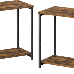 Set of 2 Side Tables, 2-Tier Sofa Side Tables, Bedside Tables with Steel Frames