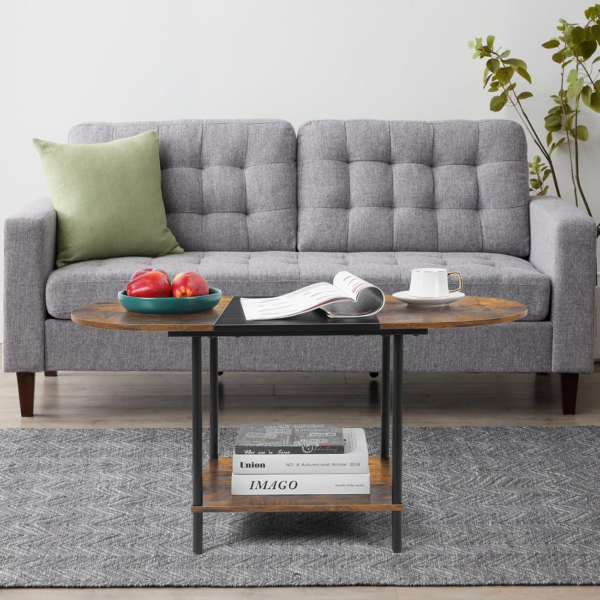 Small Coffee Table Living Room Table Industrial Side Table Wood Coffee Table with Storage - Image 3