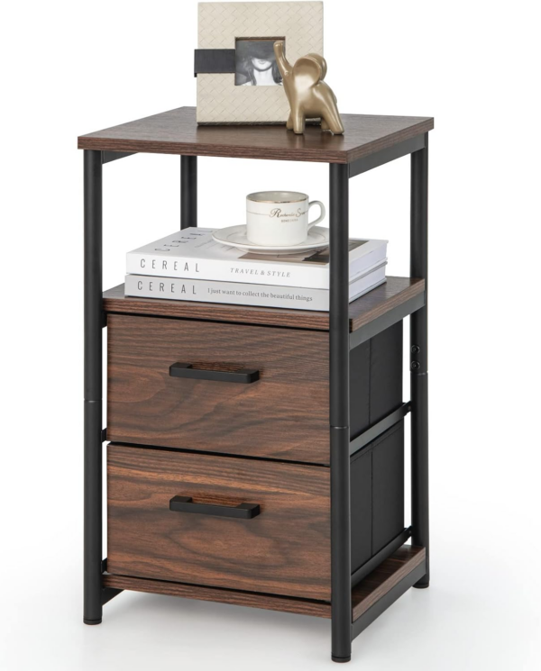 Bedside Table, Industrial Nightstand with 2 Drawers & Open Shelf - Image 8