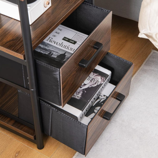Bedside Table, Industrial Nightstand with 2 Drawers & Open Shelf - Image 2